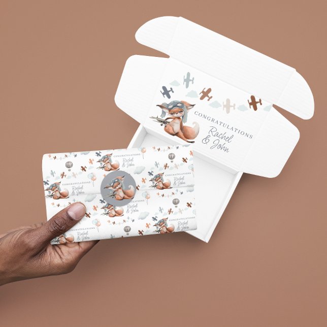 Gratulation zum neuen Pilotprojekt für Babyfox Seidenpapier (Congratulate the new parents with this cute fox pilot tissue paper! Matching collection available!)