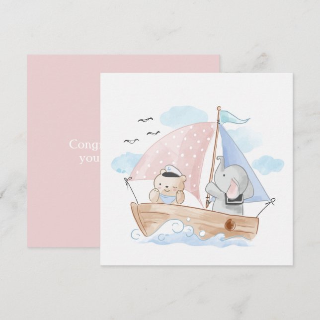 GRATULATIONEN : BOOT MIT ELEPHANT & BABY BEAR (Vorne/Hinten)
