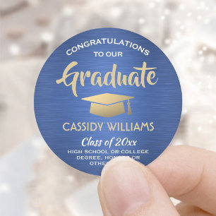 Gratulationen Brushed Blue und Gold Abschluss Runder Aufkleber