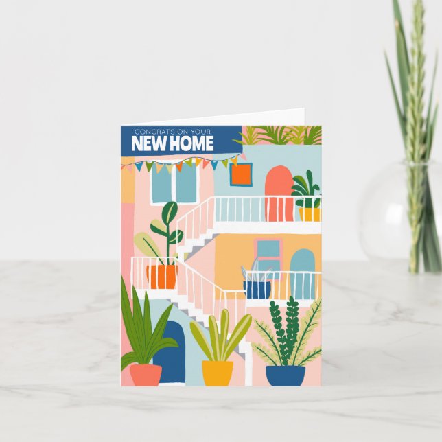 GRATULATIONEN Neue Zuhause Niedliche Tropenwohnung Karte (Vorderseite)