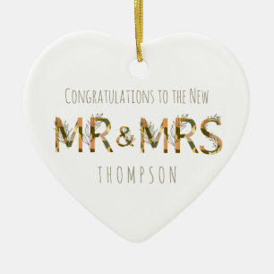 Gratulationen to New Mr and Mrs Name Foliage Keramik Ornament
