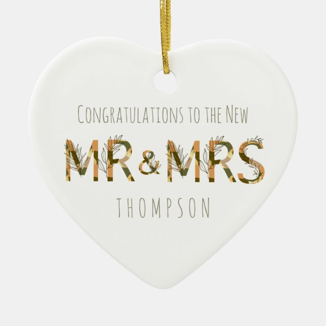Gratulationen to New Mr and Mrs Name Foliage Keramik Ornament (Vorne)