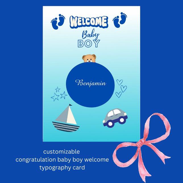 Gratulboy Begrüßungskarte (customizable 
congratulation baby boy welcome typography card
by Hobinishop)