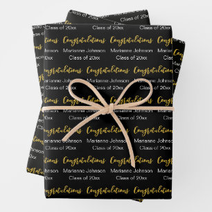 Gratulieren Skript Absolventen Name Schwarz Weiß G Geschenkpapier Set