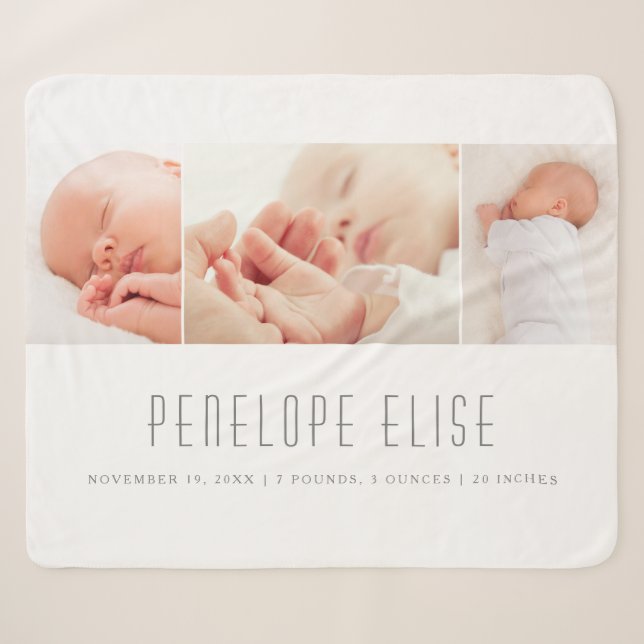 Grau 3 Foto Collage Baby Birth  Sherpadecke (Vorderseite (Horizontal))
