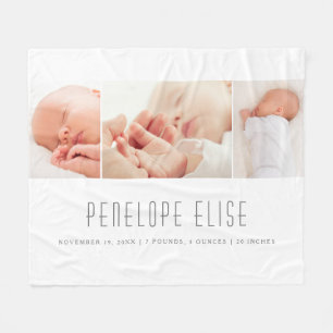 Grau 3 Foto-Collage Baby-Geburtsdaten Fleecedecke
