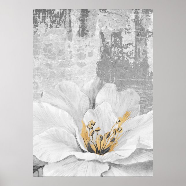 Grau Abstrakte botanische Malerei Wand an Wand Pos Poster (Vorne)
