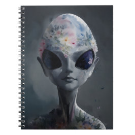Grau Alien Watercolor Blumenportrait Notizblock