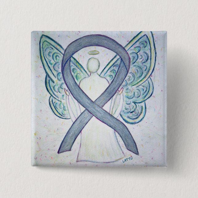 Grau Angel Awareness Ribbon Custom Art Buttone Button (Vorderseite)