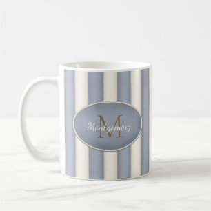 Grau & Antique-Weiß-Streifen Bronze-Monogramm Kaffeetasse