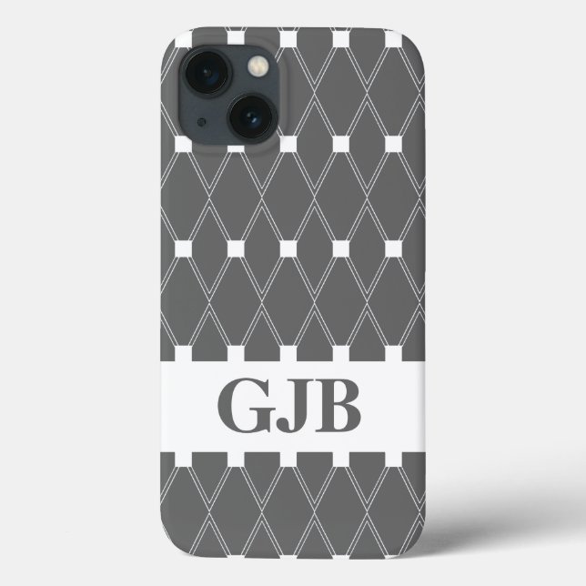 Grau Argyle Gittermuster mit Monogramm Case-Mate iPhone Hülle (Rückseite)