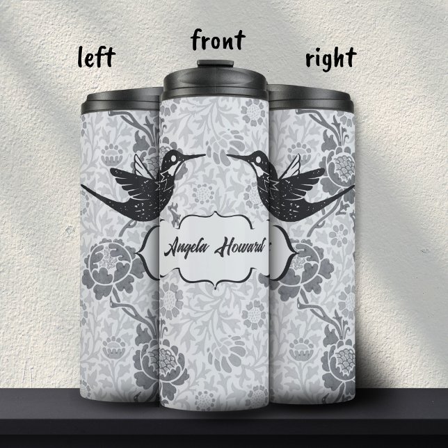 Grau Art Nouveau Floral Girl Grunge Hummingbird Thermosbecher (Von Creator hochgeladen)