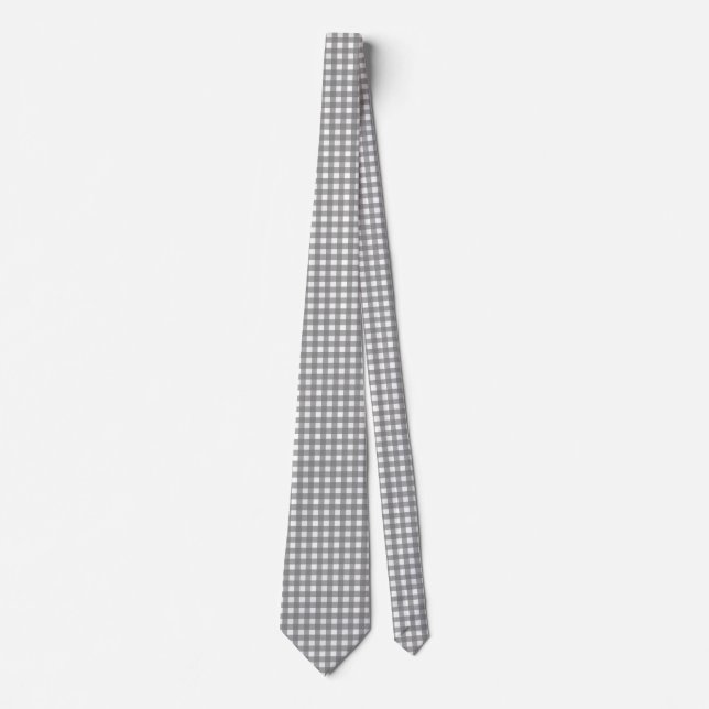 Grau-Asche-Gingham-Karo Krawatte (Vorderseite)