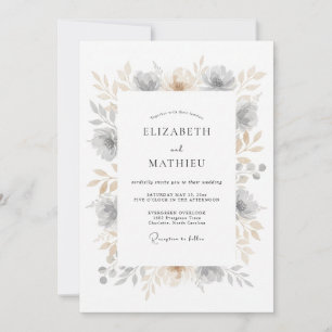 Grau-ätherische botanische Blüten-Hochzeit Einladung