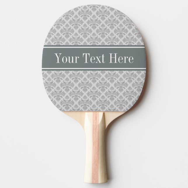 Grau auf Gray Damask #3 Karkohlenamens Monogram Tischtennis Schläger (Vorderseite)