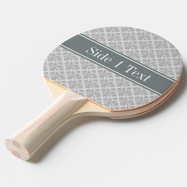 Grau auf Gray Damask #3 Karkohlenamens Monogram Tischtennis Schläger (Vorderseite)