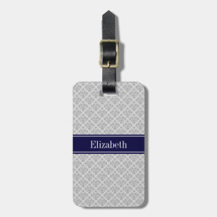 Grau auf Gray Damask #3 Navy Blue Name Monogram Gepäckanhänger