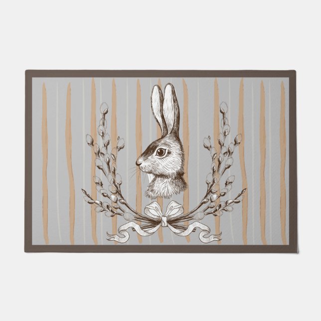 Grau Beige Kaninchen Wasserfarbe Französisches Lan Fußmatte (Vorderseite)