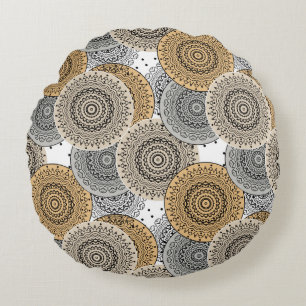 Grau-beige Muster arabischer Mandala orientalische Rundes Kissen