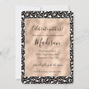 Grau Beige Pfirsich Rose Leopard Print Einladung