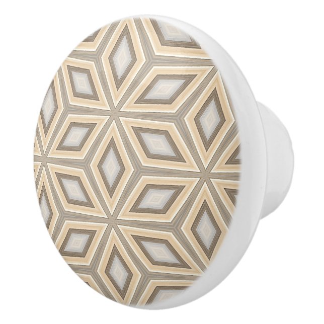 Grau Beige Taupe Brown Geometric Retro Stars Motif Keramikknauf (Rechts)