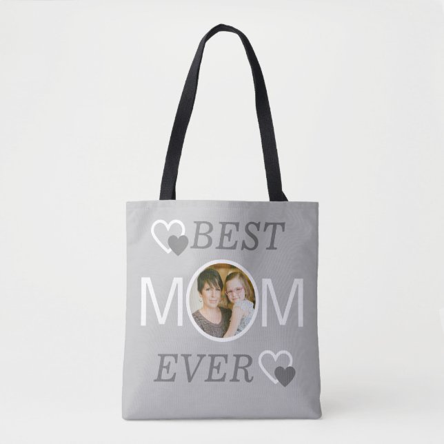 Grau Beste Mama je Personalisiert Mütter Foto Tasche (Vorderseite)