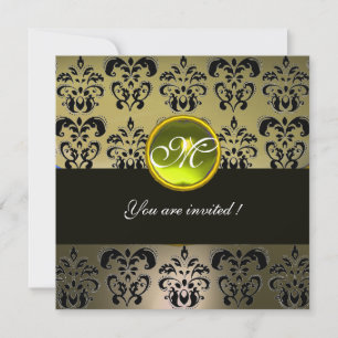 GRAU BLACK DAMASK MONOGRAM, Topaz Einladung