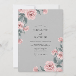 Grau Blassrosa Blütenblatt Hochzeit Einladung