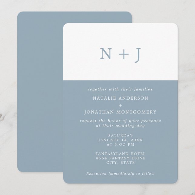 Grau blau Einfach Elegant Klassischer Minimal Hoch Einladung (Vorne/Hinten)