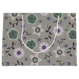 Grau Blau & Grün Moderne Wildblume Botanisch Große Geschenktüte