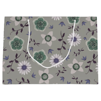 Grau Blau & Grün Moderne Wildblume Botanisch Große Geschenktüte