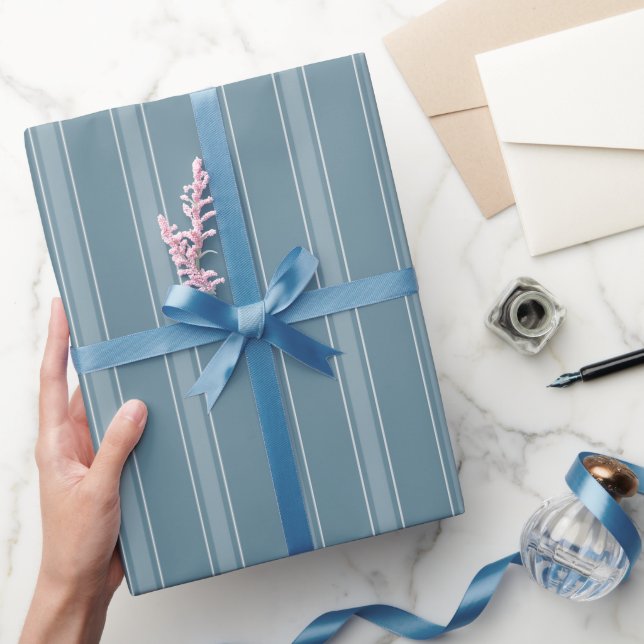 Grau Blau & Hellgrau Blau Streifen Geschenkpapier (Schenken)