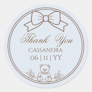 Grau Blau Personalisierter Teddybär-Bogen Runder Aufkleber