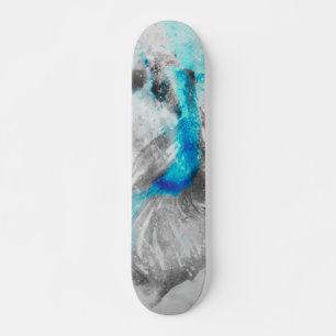Grau Blau Türkis Wasserfarbe Kampffisch Skateboard