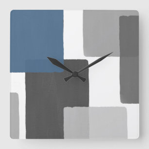 Grau-Blau-Weiße Geometrie Moderne Minimalistisch Quadratische Wanduhr