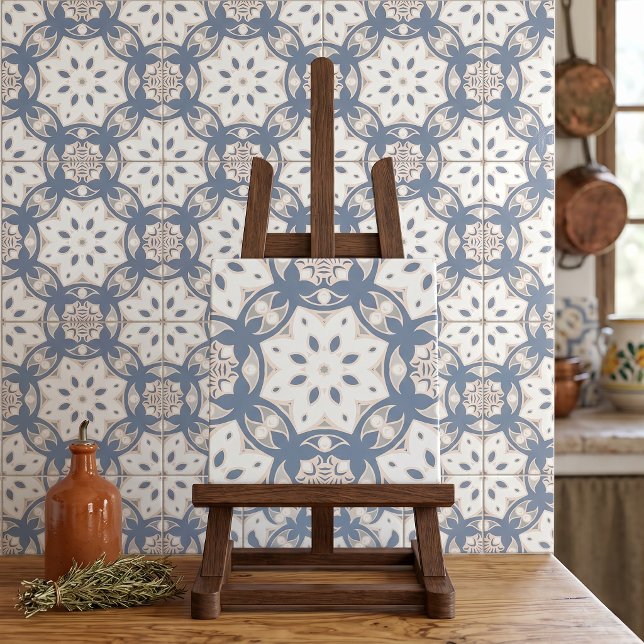 Grau blaue Creme Weißes geometrisches Muster Fliese (Von Creator hochgeladen)