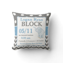 Grau Blue Elephant Baby Announcement Pillow