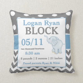 Grau Blue Elephant Baby Announcement Pillow Kissen