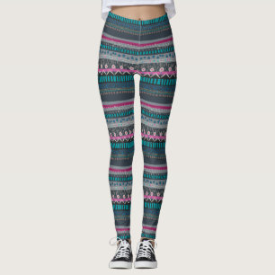 Grau Blue Floral Tribal Print Leggings
