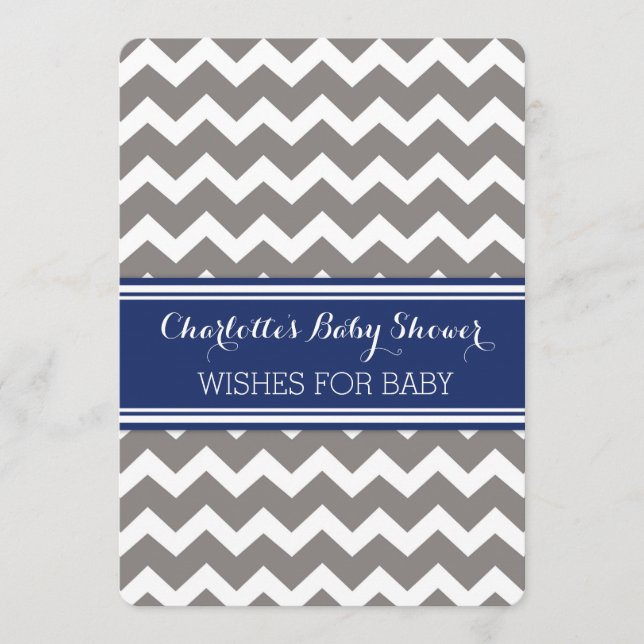 Grau Blue Zickzack Baby Dusche Hinweis für Baby (Vorderseite)