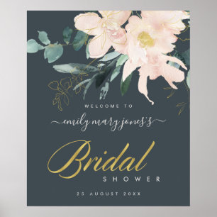 GRAU BLUSH FLORAL WATERCOLOR BRAUTPARTY WILLKOMMEN POSTER