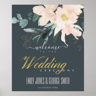 GRAU BLUSH GOLD FLORAL WATERCOLOR BEGRÜSSEN POSTER