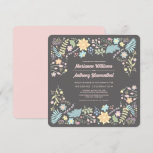 Grau Blush Pink Aqua Moderne Blumenhochzeit Einladung