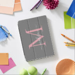 Grau Blush Pink Monogram Feminine Elegantes Skript iPad Air Hülle<br><div class="desc">Modern Gray Blush Pink Elegant Feminine Monogram Girly Stylish Script iPad Cover</div>