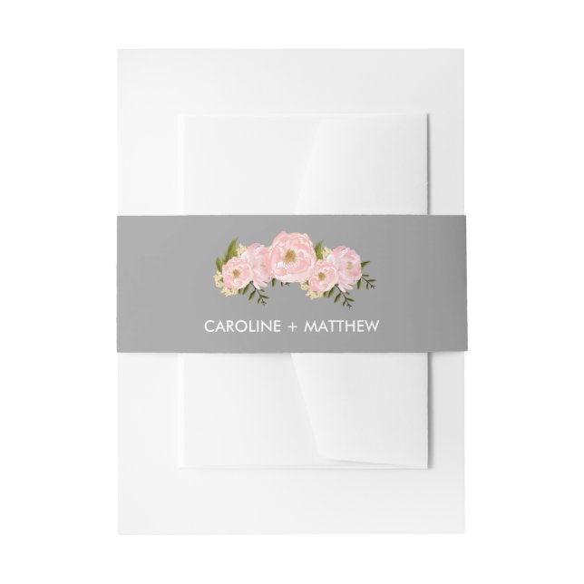 Grau | Blush Pink Peonies Watercolor Wedding Einladungsbanderole (Vorderseite Beispiel)