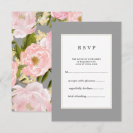 Grau | Blush Pink Peonies Wedding RSVP Karte