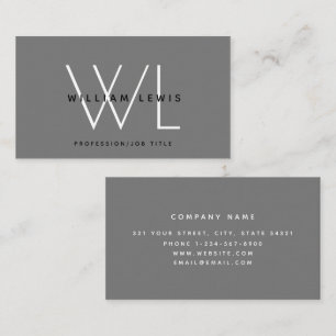 Grau Bold Monogram Moderne Minimalistische Visiten Visitenkarte