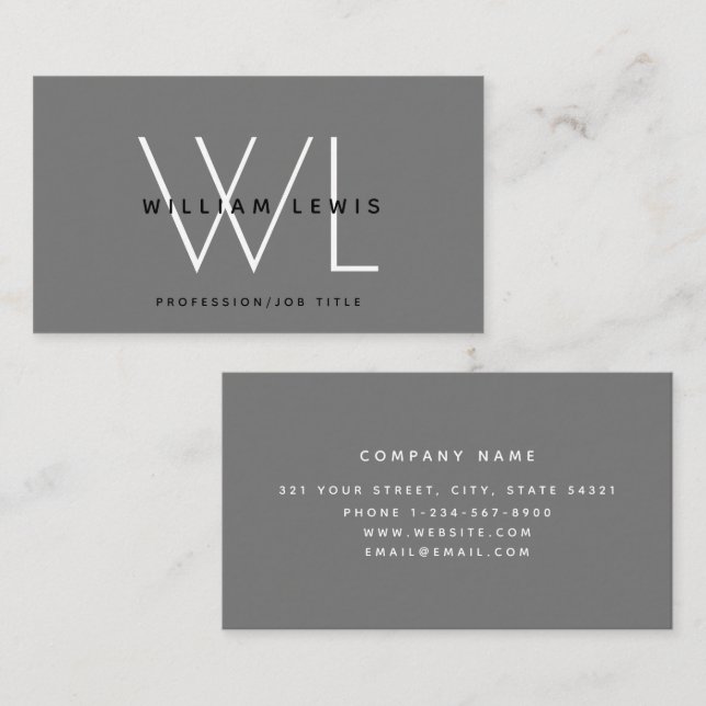 Grau Bold Monogram Moderne Minimalistische Visiten Visitenkarte (Vorne/Hinten)