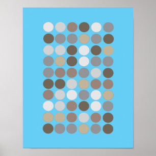 Grau & Braun Circles Blau Modernes Muster Abstrakt Poster
