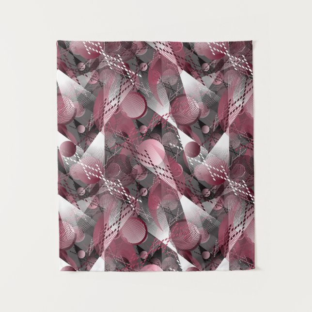 Grau, Burgund, weiß abstraktes Muster. Wandteppich (Vorderseite)